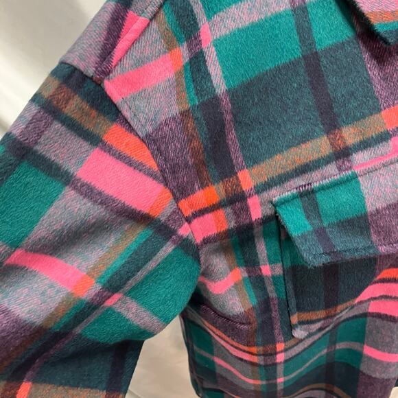 Avec Les Filles Womens 1X Plaid Shacket Green Pink Bright Fall Cozy Soft - Picture 7 of 16